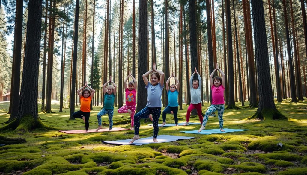 Barn som praktiserer yoga