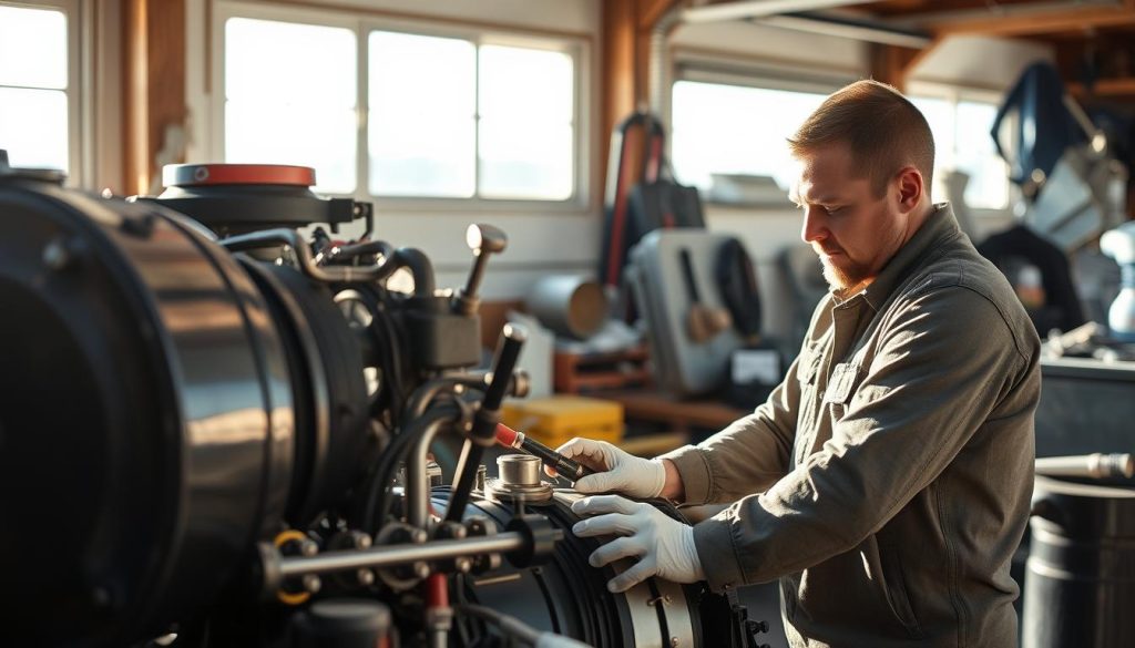 Båtmotor tekniker i arbeid