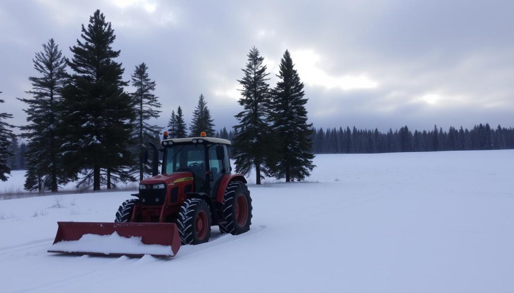 Brøyting med traktor vinterlandskap