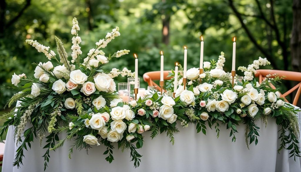 Bryllupsbordpynt og blomsterdekorasjoner