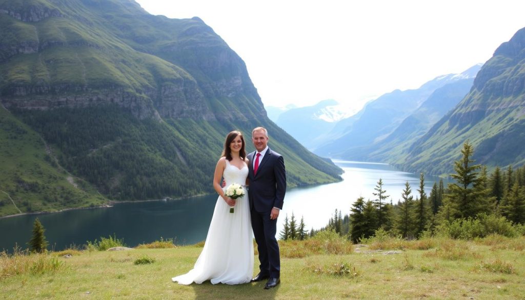 Bryllupsgruppe foto i norsk landskap