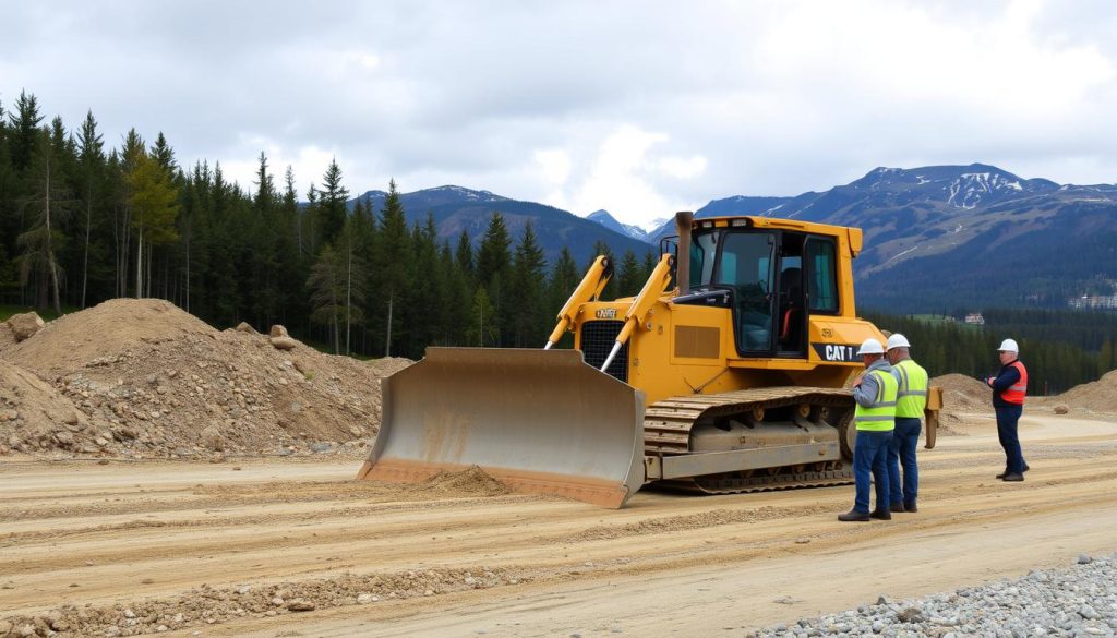 Bulldozer i arbeid på anleggsplass