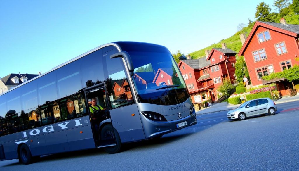 Buss med sjåfør i norske byer