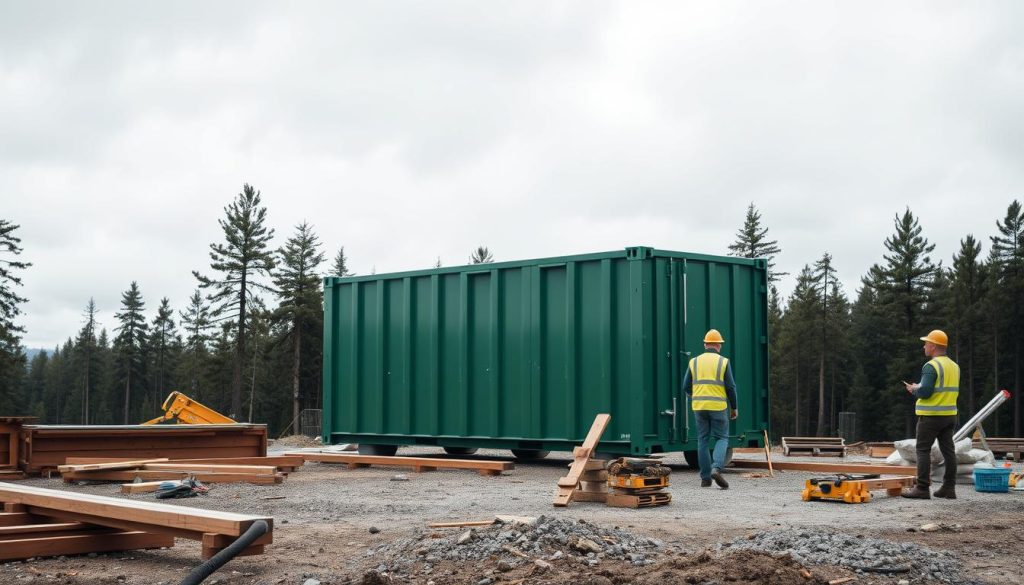 Container for avfallshåndtering på byggeplass