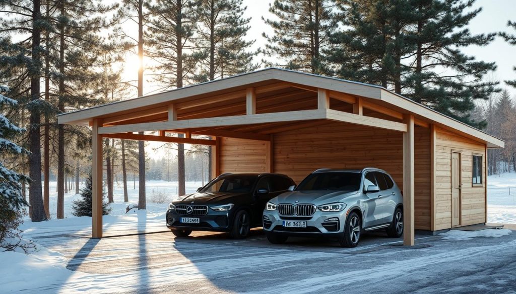 Dobbel carport med bod