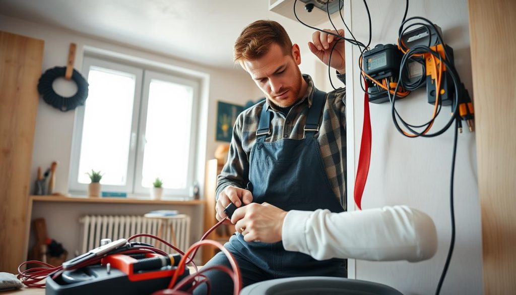 Elektriker arbeider med elektrisk installasjon