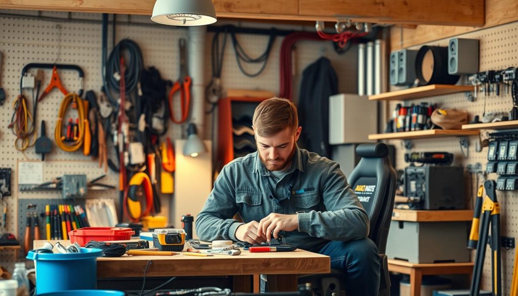 Elektriker i aksjon med materiell