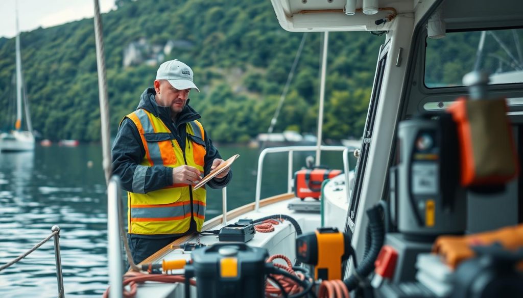 Elektriker på båt sikkerhetskontroll