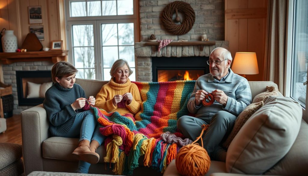 Familie strikker sammen