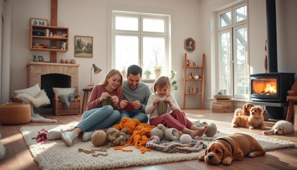 Familie strikker sammen