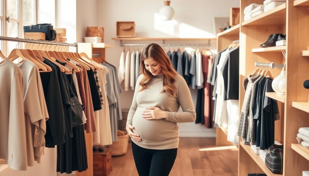 Gravid kvinne som shopper