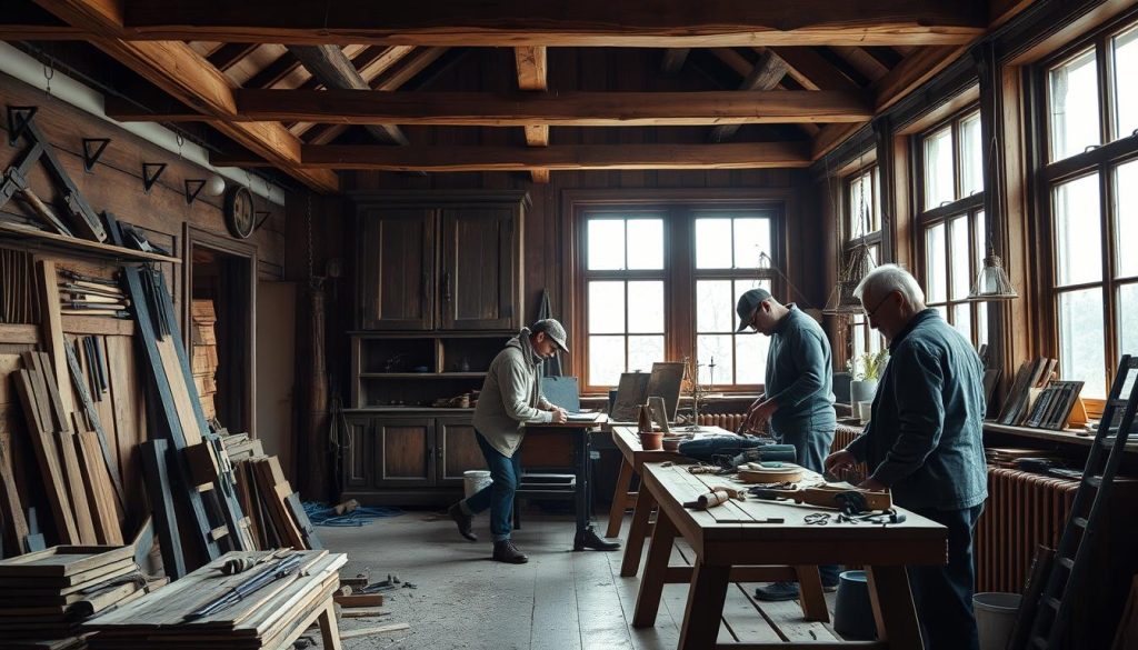 Håndverkere i gammelt hus renovering