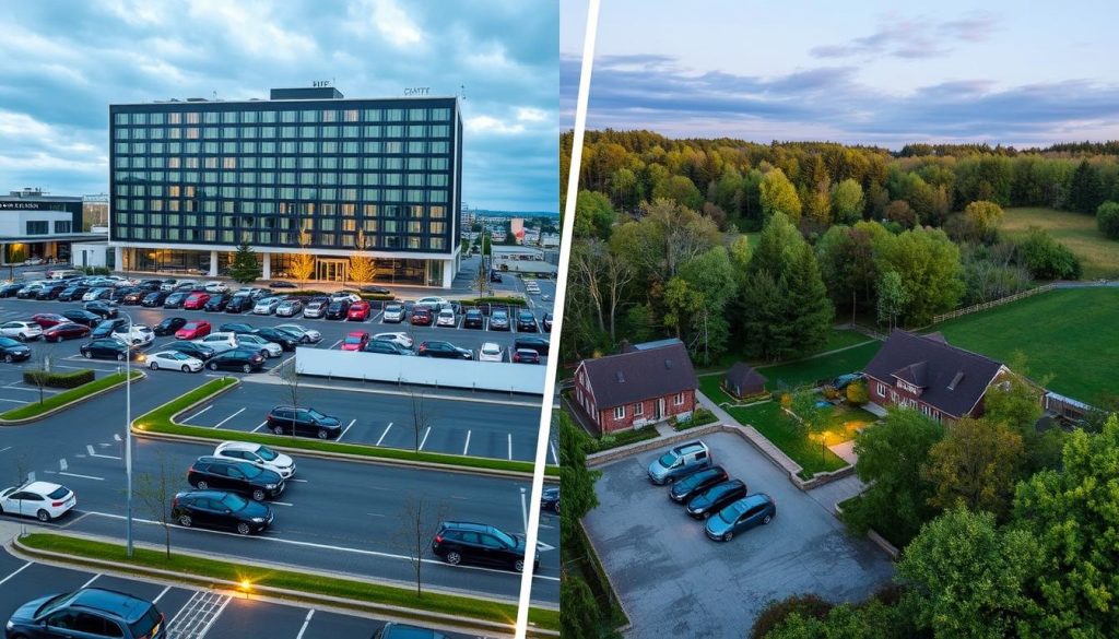 Hotellparkering i byer og på landsbygda