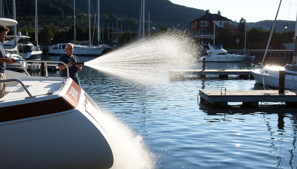 Høytrykksspyling av båtskrog