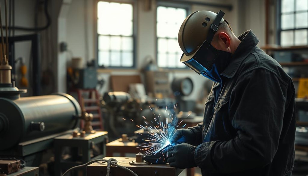 Industrimekaniker arbeider med sveising og reparasjoner