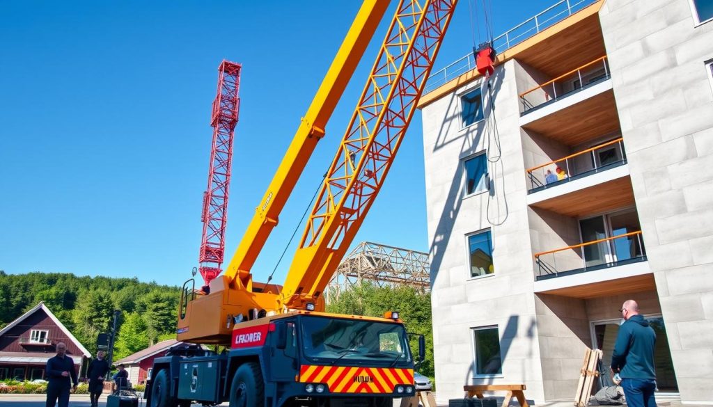 Mobilkran i arbeid på byggeplass