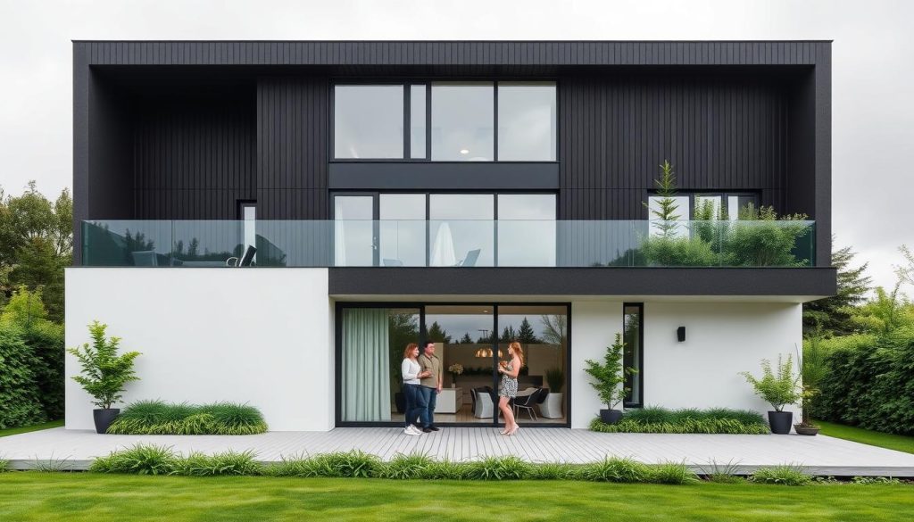 Moderne hus med flatt tak og takterrasse