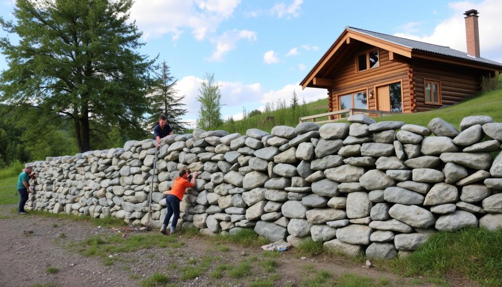 Natursteinmur installasjonseksempel