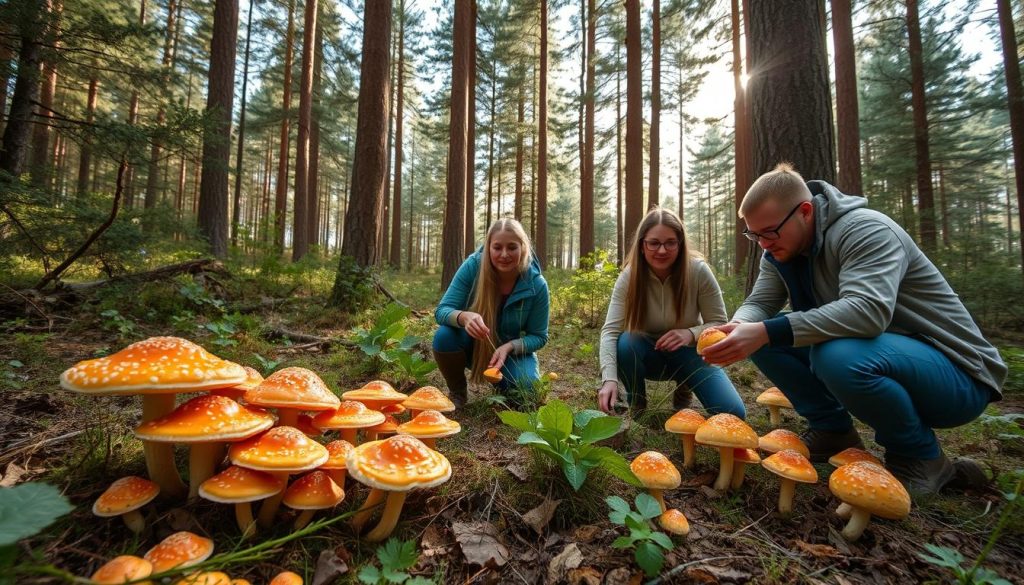 Norsk soppjakt i naturlig landskap