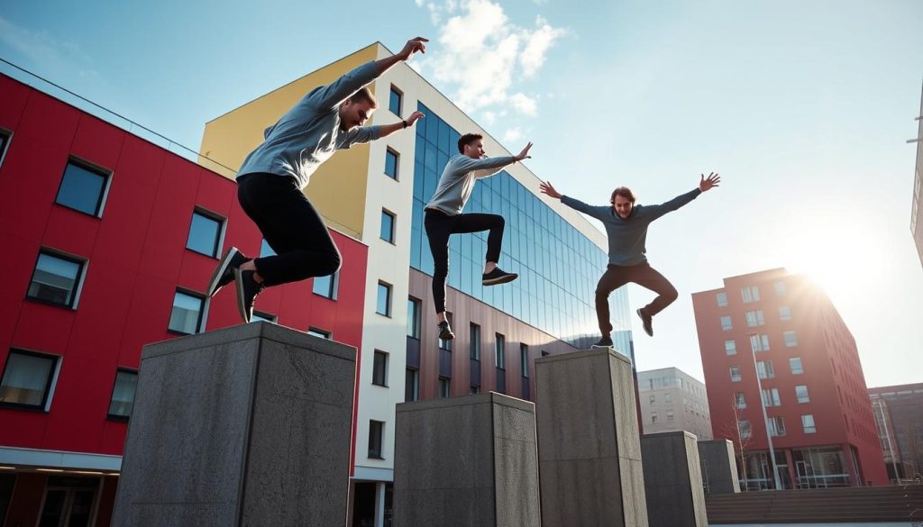 Parkour trening i bysentrum