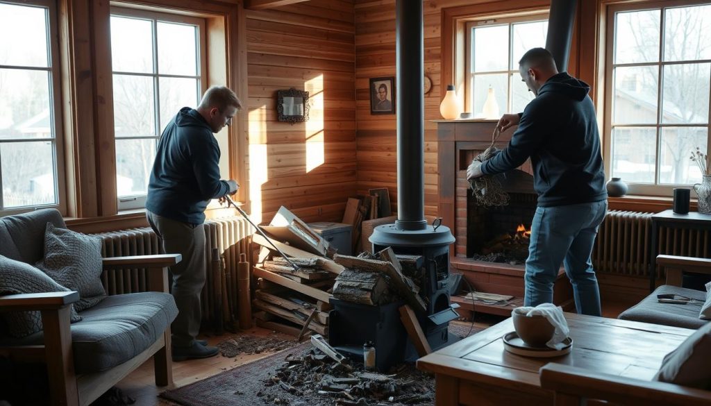 Peisovn demolering og varmeovn fjerning