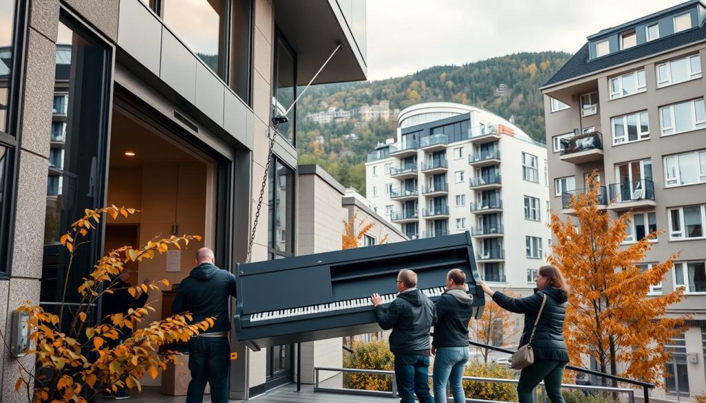 Piano flytting med heis i norske byer