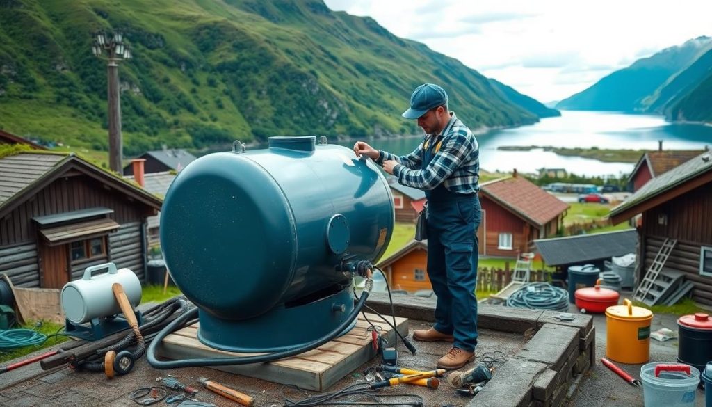 Plumbering av oljetank i norske byer