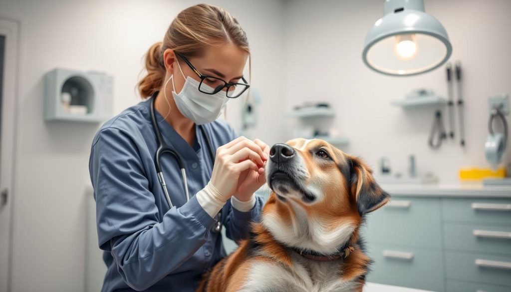 Profesjonell veterinær utfører analkjerteltømming