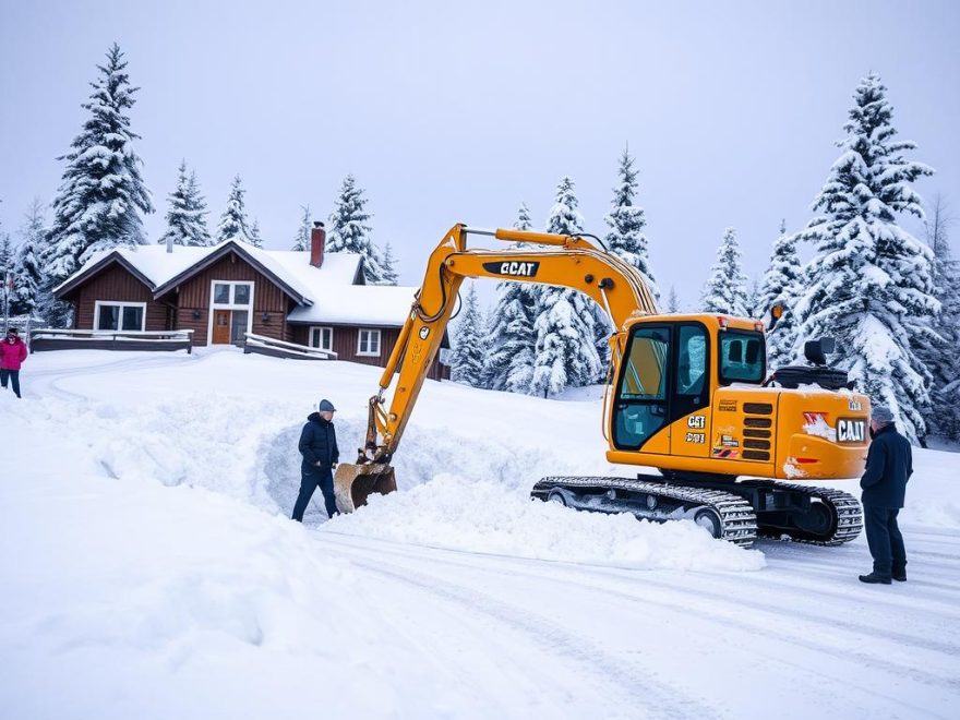 Snørydding med gravemaskin