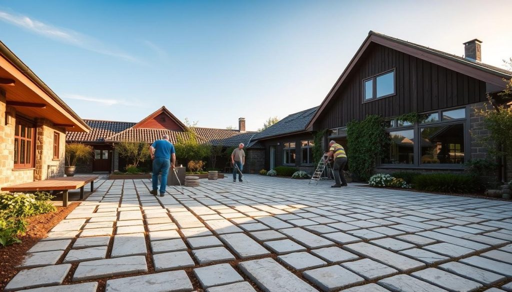 Steinlegging av gårdsplass