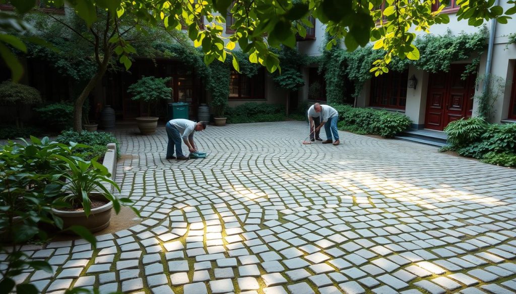 Steinlegging av gårdsplass i Oslo