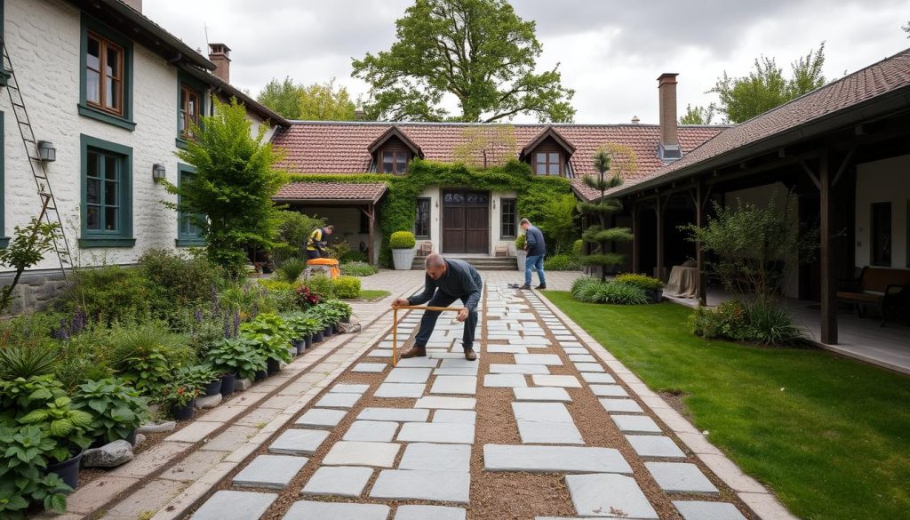 Steinlegging av gårdsplass i Oslo