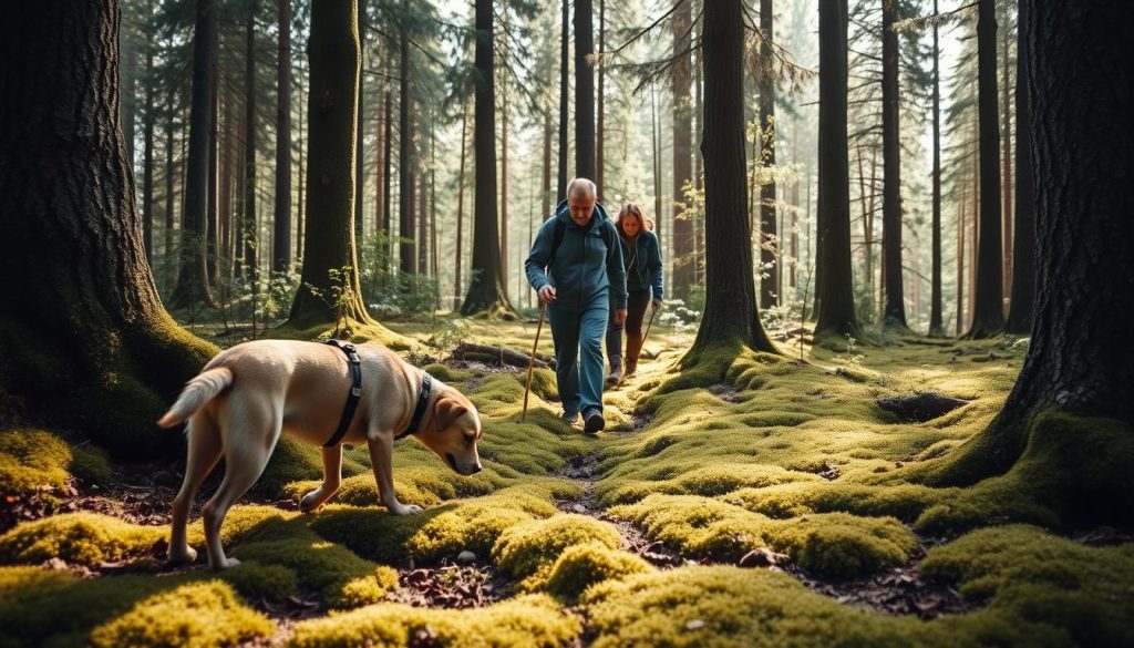 Trøffeljakt gruppe i skogen