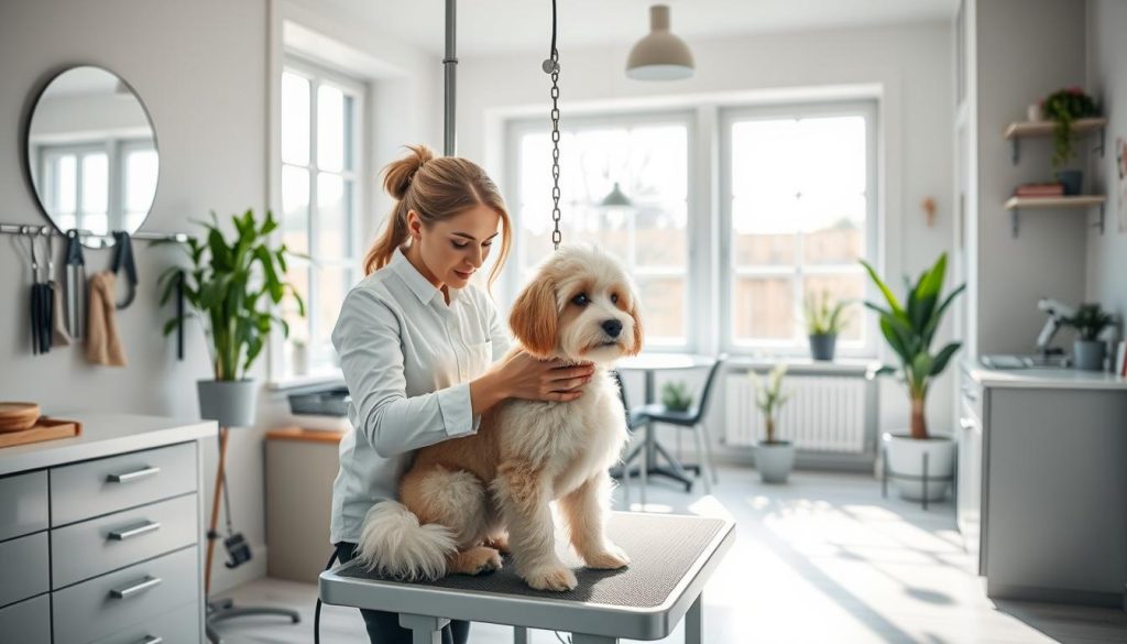 Valpeklipp hos profesjonell hundefrisør