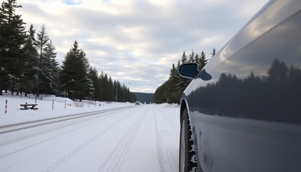 Vinterdekk på snødekket vei